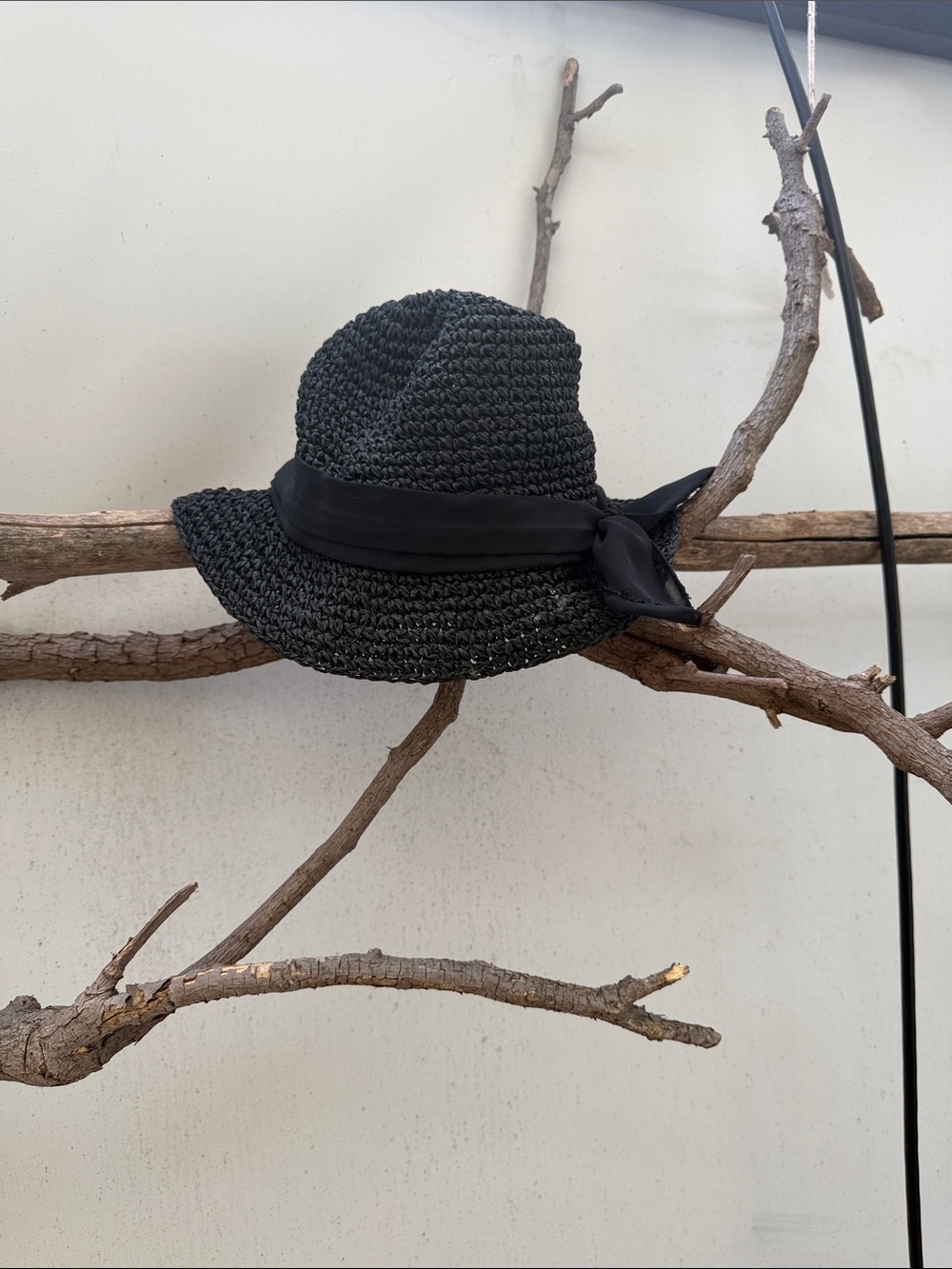 H&M Black Woven Kids Sun Hat with Bow